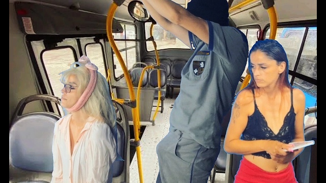 Worker takes stick out and thighs women on public transport!